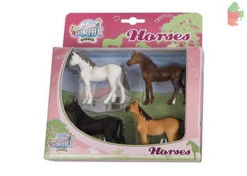 Kids Globe Horses 4 Paarden 1:32 (boerderijdieren speelgoed), Ophalen of Verzenden, Nieuw