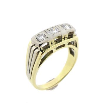 Bicolor gouden herenring met diamant 0,3 ct., Gebruikt, 19 tot 20, Heer, Ophalen of Verzenden