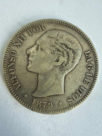 Spanje. Alfonso XII. 5 Pesetas 1879 EMM (Zonder, Postzegels en Munten