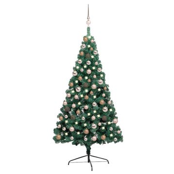 vidaXL Kunstkerstboom met verlichting en kerstballen half, Diversen, Kerst, Verzenden, Nieuw