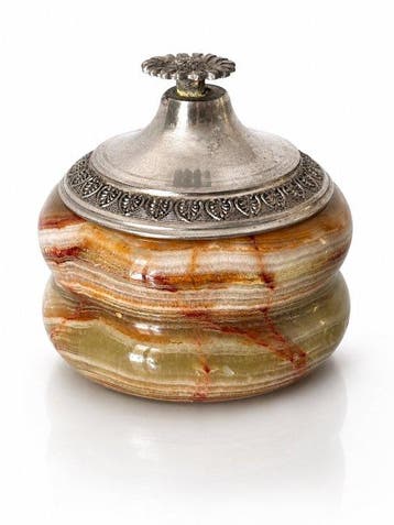 Elegant Mid-Century Onyx Jewellery Box with Ornate Floral