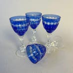 Drankservies (4) - Antiek kobaltblauw geslepen wijnglas /
