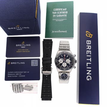 Breitling Super Chronomat B01 44 AB0136251B1A2; Chronogra..., Ophalen of Verzenden, Zo goed als nieuw, Kunststof, Overige merken