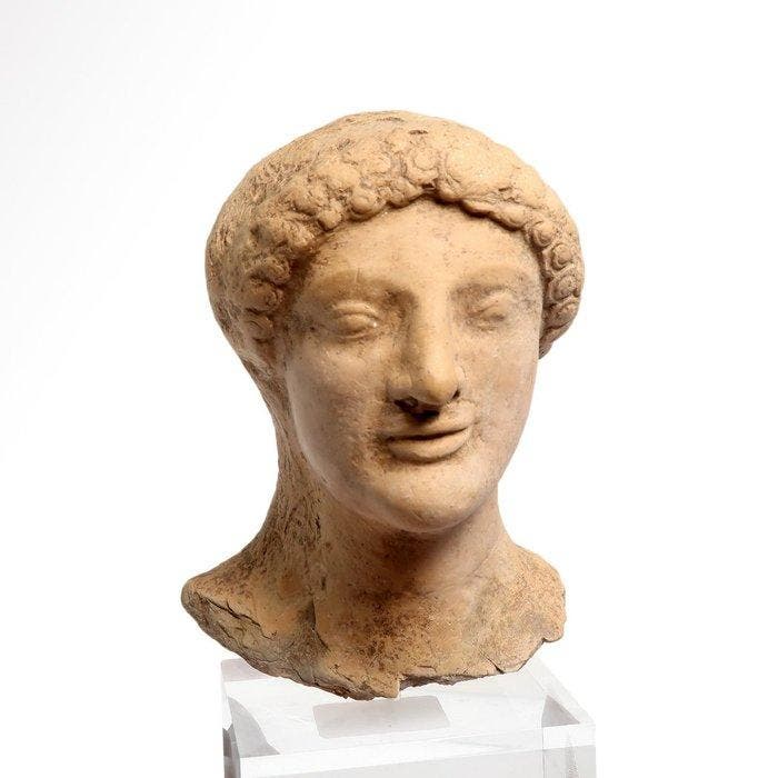 Oud-Grieks Terracotta Hoofd van een man, Antiek en Kunst, Antiek | Overige Antiek