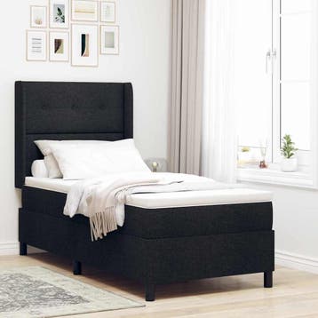 vidaXL LED Box Spring Bed met hoofdeinde Zwart 90 x 200 cm, Verzenden, Nieuw, Zwart, Stof