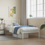 vidaXL Bedframe met hoofdbord metaal wit 90x200 cm, Huis en Inrichting, Slaapkamer | Bedden, 90 cm, Eenpersoons, Verzenden, Wit