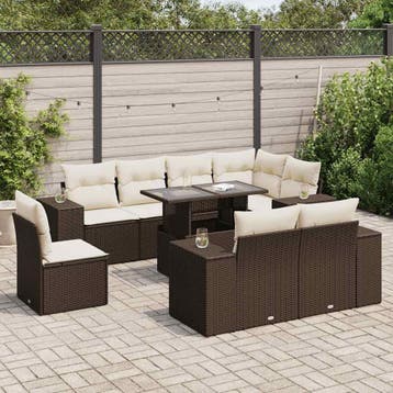 vidaXL 9-delige Loungeset met kussens poly rattan bruin, Verzenden, Nieuw, Loungeset
