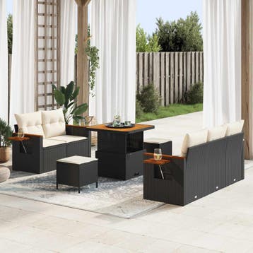 vidaXL Tuinbankenset 8 pcs Zwart poly rattan, Verzenden, Nieuw, Rotan, 8 zitplaatsen