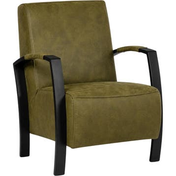 Leren fauteuil Glory - Kenia Olive (olijf), Nieuw, Ophalen of Verzenden, 50 tot 75 cm, Industrieel, Modern