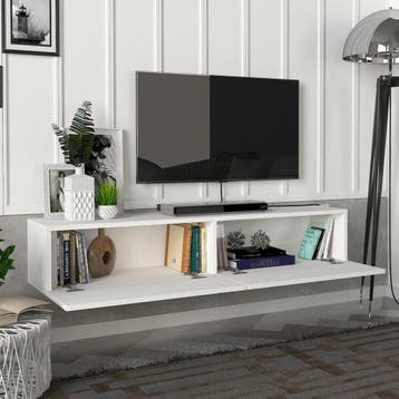 [en.casa] Tv-meubel Toivakka zwevend 135x31x25 cm wit, Verzenden, Nieuw