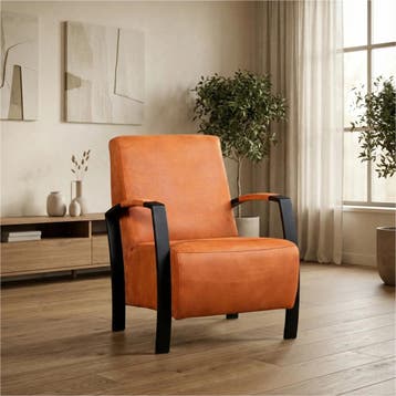 Leren fauteuil Glory - Kenia Rost (oranje), Nieuw, Ophalen of Verzenden, 50 tot 75 cm, Industrieel, Modern
