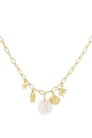 Goudlief Beachy charms ketting (Hangerkettingen, Kettingen), Verzenden, Nieuw, Zilver, Overige materialen