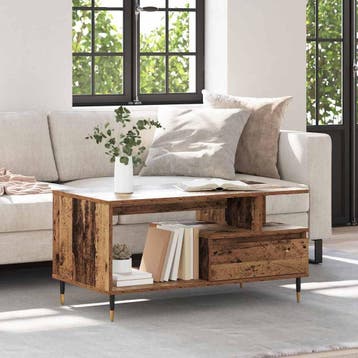 vidaXL Salontafel met lade Oudhout 90 x 49 x 45 cm Bewerkt, Huis en Inrichting, Tafels | Salontafels, Verzenden, Nieuw, Overige houtsoorten