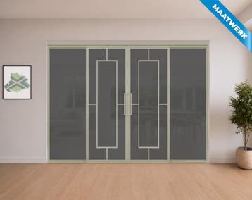 Dubbele stalen Schuifdeuren met koofsysteem en glaspanelen K, Nieuw, Metaal, Inclusief glas