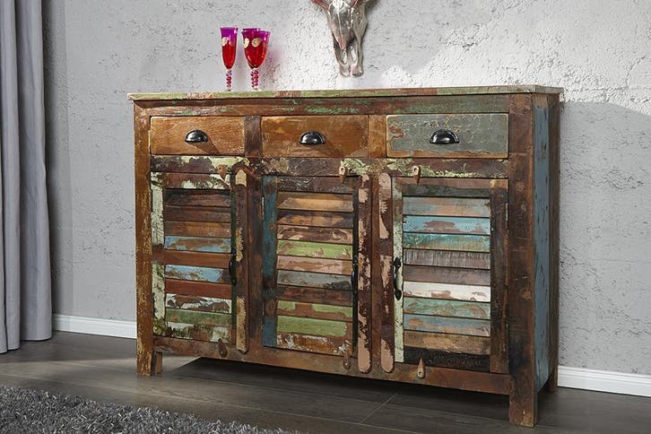Uniek dressoir JAKARTA 125cm gerecycled massief hout van, Huis en Inrichting, Kasten | Overige, Ophalen of Verzenden