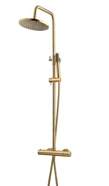 Caral douche-opbouwset + thermostaatkraan geborsteld messing, Doe-het-zelf en Verbouw, Sanitair, Verzenden, Nieuw