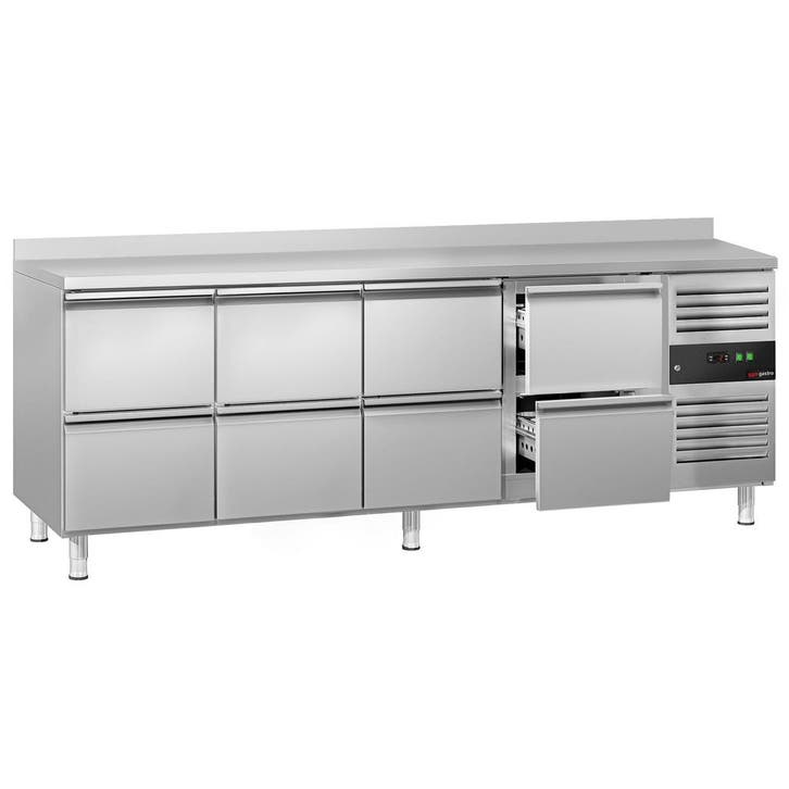 GGM Gastro | Koelwerkbank ECO - 2230x700mm - met 8 lades - |, Zakelijke goederen, Horeca | Keukenapparatuur, RVS Meubilair, Verzenden