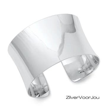 Zilveren 4 cm brede hoogglans klemarmband, Verzenden, Nieuw, Zilver