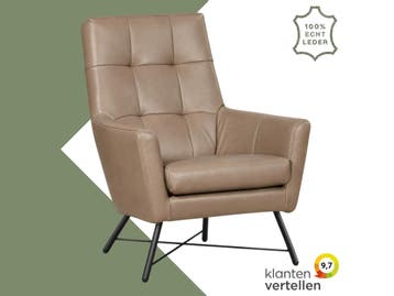 Leren fauteuil Proud - Granada Taupe (taupe/bruin), Nieuw, Ophalen of Verzenden, 75 tot 100 cm, Industrieel, Modern