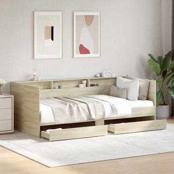 vidaXL Slaapbank met lades zonder matras 75x190 cm sonoma, Verzenden, Nieuw, Bruin, Hout