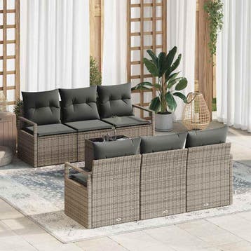 vidaXL Tuin Sofa Set 7 st 6-Aantal zitplaatsen Grijs poly, Verzenden, Nieuw, Rotan, 7 zitplaatsen