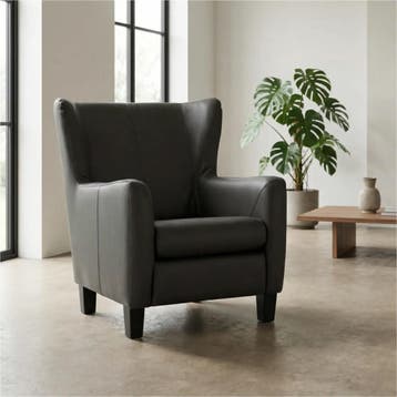 Set van 2 Leren fauteuils Hug - Hermes Antracite, Nieuw, Ophalen of Verzenden, 75 tot 100 cm, Leer
