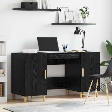 vidaXL Bureau Zwart Eiken Bewerkt hout 140 x 50 x 75 cm, Verzenden, Nieuw