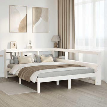 vidaXL Bed met boekenkast zonder matras grenenhout wit, Verzenden, Wit, 190 cm of minder, Overige maten