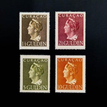 Curaçao 1947 - Koningin Wilhelmina 1,5 Gulden t/m 10 Gulden, Gestempeld