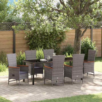 vidaXL Tuin eettafelset 7 st Grijs Gepoedercoat staal, Verzenden, Nieuw, Rotan, 7 zitplaatsen