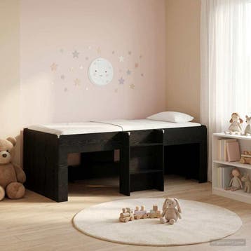 vidaXL Kinder Hoogslaper Zwart eiken 90 x 200 cm Bewerkt, Eenpersoons, Verzenden, Zwart, Nieuw