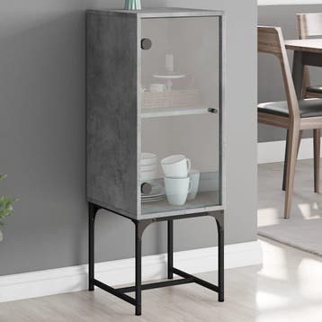 vidaXL Bijzetkast met glazen deur 35x37x100 cm betongrijs, Minder dan 50 cm, Verzenden, 100 tot 150 cm, Nieuw