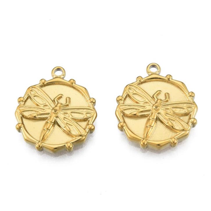 1 x Ion Plating(IP) 304 RVS 304 bedel Libelle Real 18K Go..., Hobby en Vrije tijd, Kralen en Sieraden maken, Kraal, Nieuw, Ophalen of Verzenden