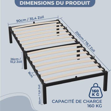 Zwevend Metalen Bedframe 90x200/140x200 cm met Houtlook Hoof, Verzenden, Nieuw