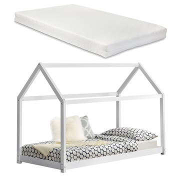 Kinderbed grenen bed huisbed 200x90 met matras wit mat, Verzenden, Nieuw