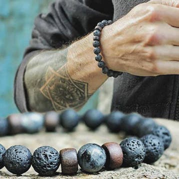 Natuursteen Armband Heren Dames - Lava & Hout Kralen 8mm, Verzenden, Nieuw