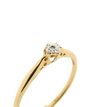 Gouden solitair ring met diamant; 0,005 ct., Sieraden, Tassen en Uiterlijk, Gebruikt, Ophalen of Verzenden, 17 tot 18, Met edelsteen