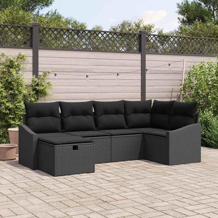 vidaXL Bankstel met kussen 7 pcs poly rattan, Tuin en Terras, Tuinsets en Loungesets, Nieuw, 7 zitplaatsen, Rotan, Verzenden