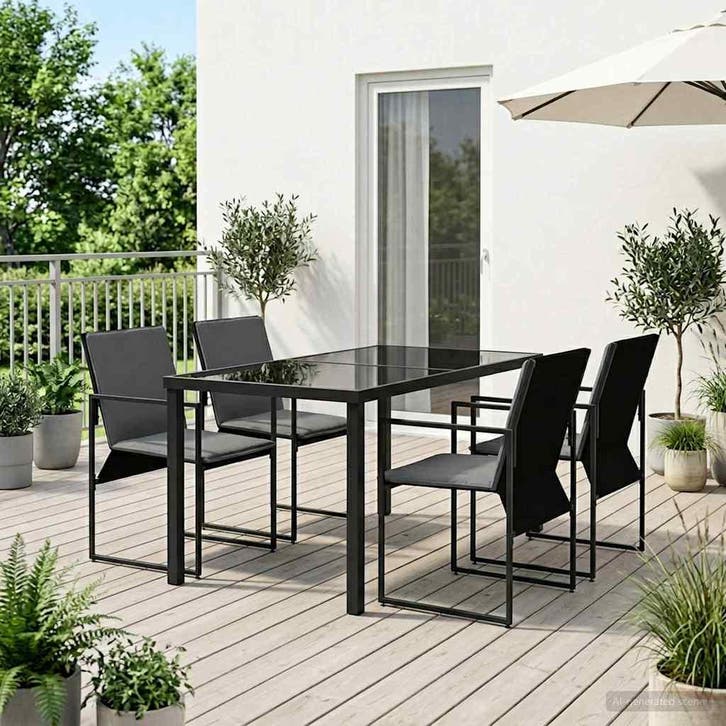 vidaXL Tuin eettafelset 5 pcs Zwart en Anthraciet 140 x 70 x, Tuin en Terras, Tuinsets en Loungesets, Nieuw, 5 zitplaatsen, Textileen
