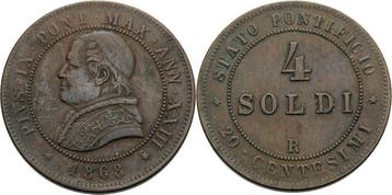 4 Soldi 1868, Italien-kirchenstaat/vatikanstadt Pius Ix 1..., Verzenden