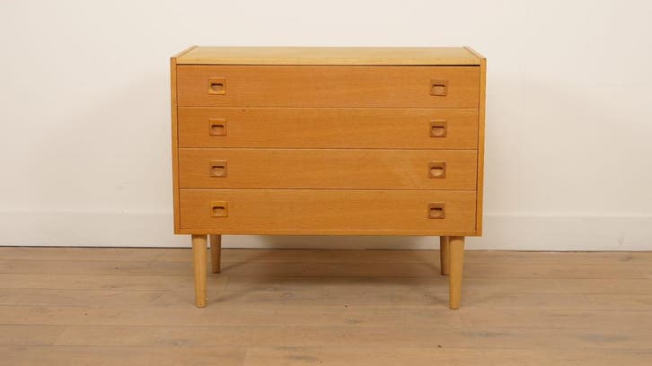 Vintage Deense ladekast | 4 lades  | Eiken, Huis en Inrichting, Kasten | Ladekasten, Ophalen of Verzenden