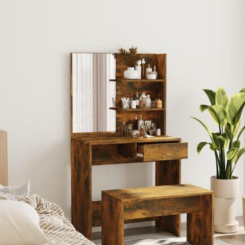 vidaXL Kaptafel met spiegel 74,5x40x141 cm gerookt, Huis en Inrichting, Tafels | Salontafels, Verzenden, Nieuw, Overige houtsoorten