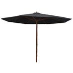 vidaXL Parasol met houten paal 350 cm zwart, Verzenden, Nieuw, 3 tot 4 meter
