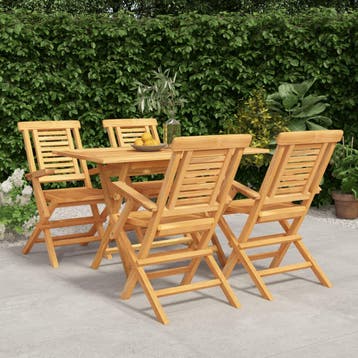 vidaXL 5-delige Tuinset massief teakhout, 4 zitplaatsen, Verzenden, Nieuw, Tuinset