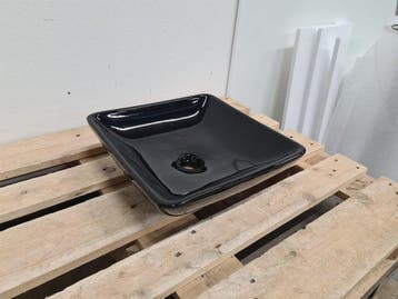 Opzetwastafel 40 x 40 x 11 cm glans zwart keramiek, Ophalen of Verzenden, Nieuw, Bad