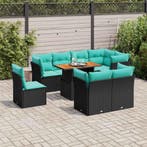vidaXL 9-delige Loungeset met kussens poly rattan zwart, Verzenden, Nieuw, Rotan, Loungeset