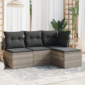 vidaXL 4-delige Loungeset met kussens poly rattan lichtgrijs, Verzenden, Nieuw, Loungeset
