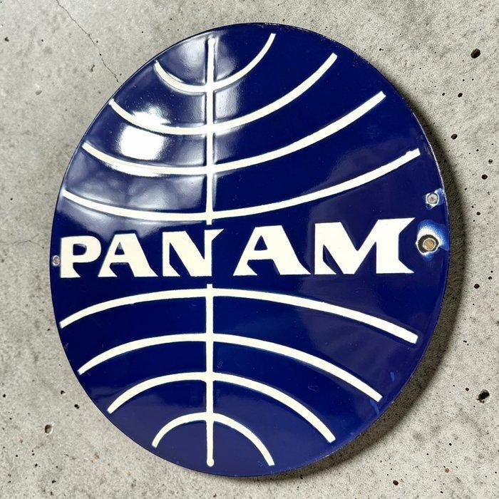 Emaille plaat - Pan Am - Emaille, Antiek en Kunst, Antiek | Wandborden en Tegels