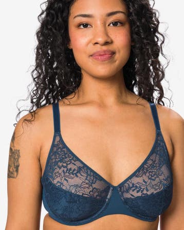 HEMA Niet voorgevormde kanten bh met beugel donkerblauw, Verzenden