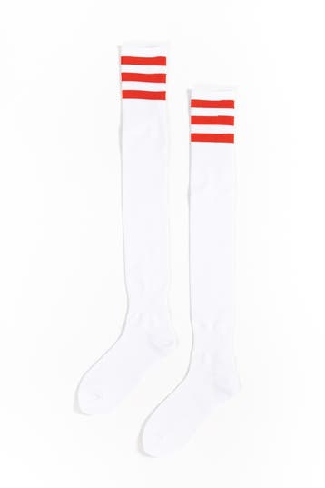 KIMU® Sokken Wit Rode Strepen 36-41 Dames Heren Unisex Witte, Kleding | Dames, Ophalen of Verzenden, Nieuw, Carnaval